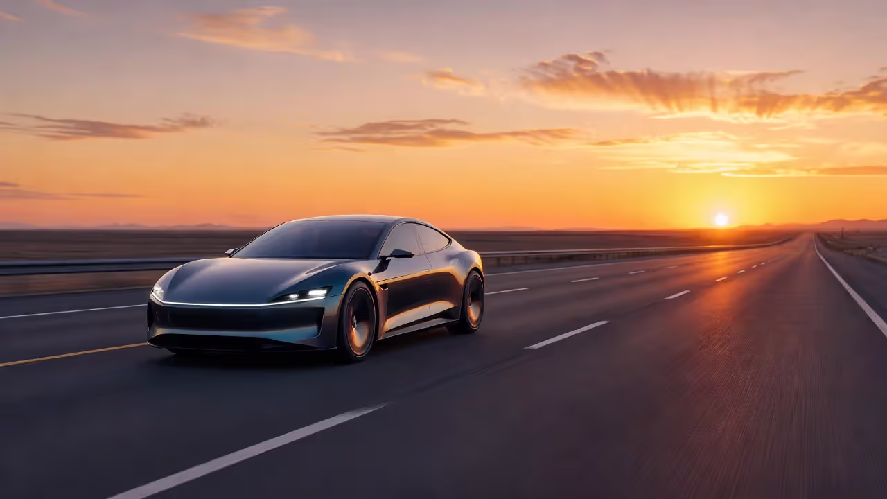 Современный электромобиль Tesla на шоссе